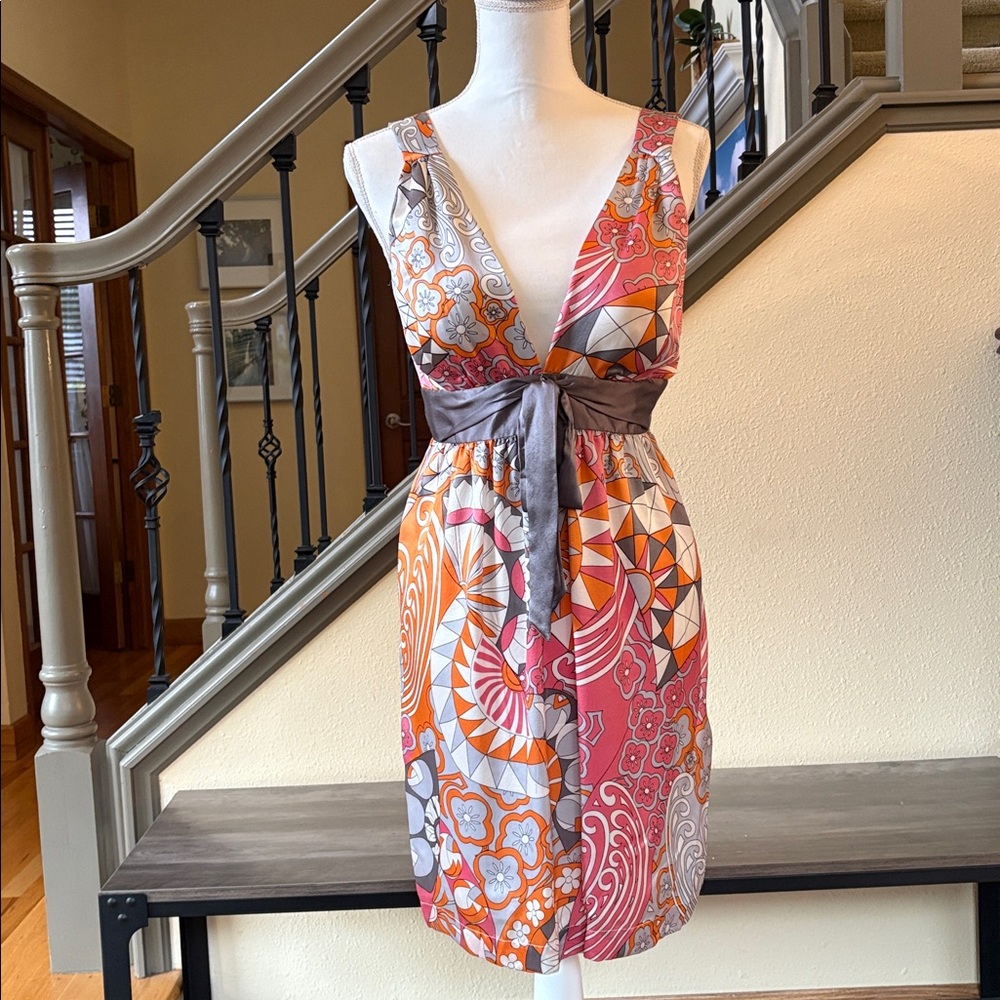 Arden B. NWT Silk Dress Size Small Orange Gray Pink & White